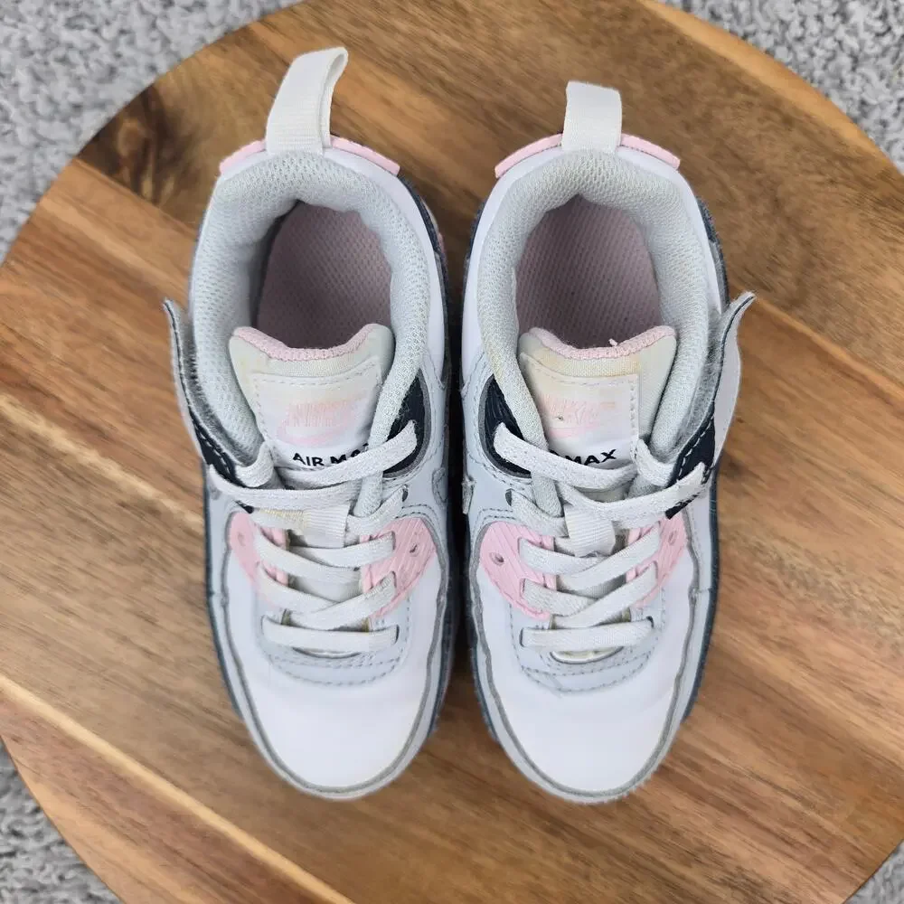 Nike Kids 9c Air Max 90 EasyOn PS PreSchool White Pink Foam Armory Navy Sneaker